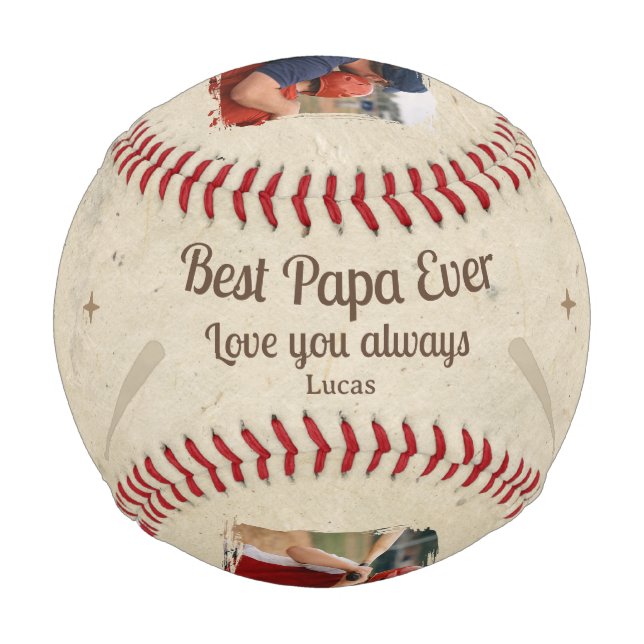 Pelota De Béisbol Best Papa Ever 2 Photo Dad Gift Keepsake (Reverso)