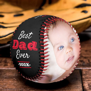 Pelota De Béisbol Black Best Dad Ever Bold Red Typography Guay