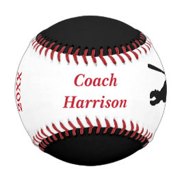 Pelota De Béisbol Black Red Champion Coach Personalized