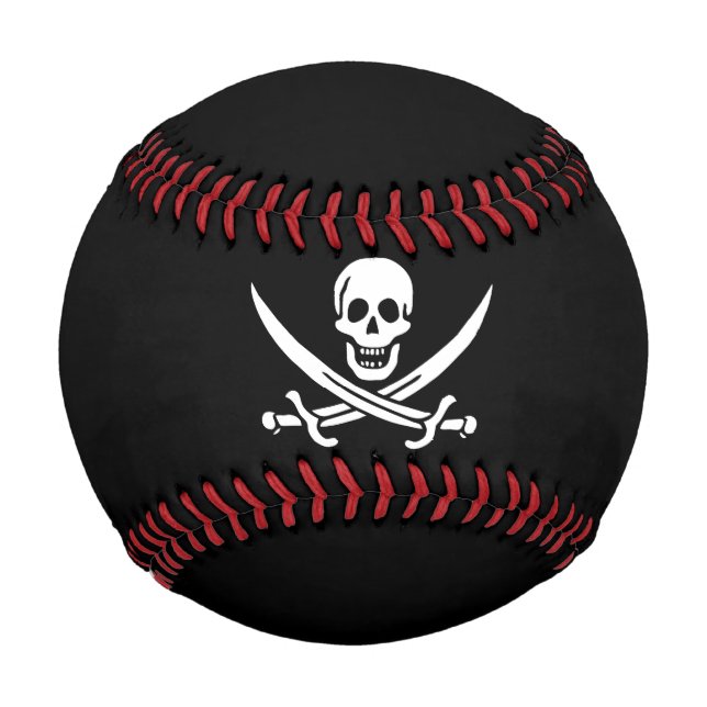 Pelota De Béisbol Blanco, Bandera Pirata Calico Jack, Calavera y Cri (Anverso)