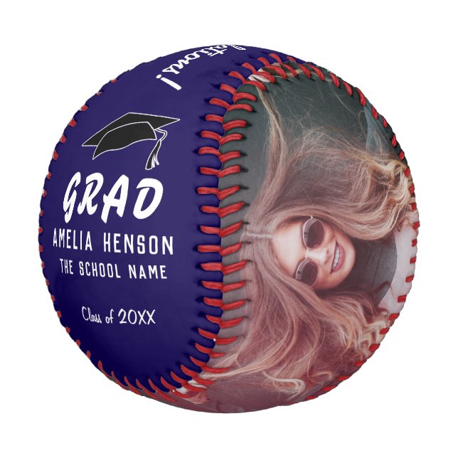 Pelota De Béisbol Blue Felicitaciones Grad Graduation Cap 2 Foto (Angular)