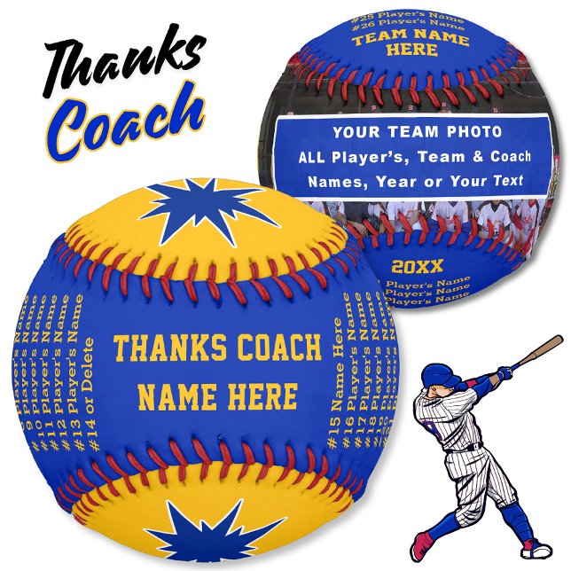 Pelota De Béisbol Blue Gold Personalizado Photo Baseball Ball, entre (Unique gifts for baseball coaches. Gift ideas for little league baseball coaches. Blue Baseball Ball)