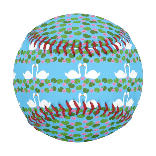 Pelota De Béisbol Boda de cisnes blancos y lirios acuáticos (Anverso)