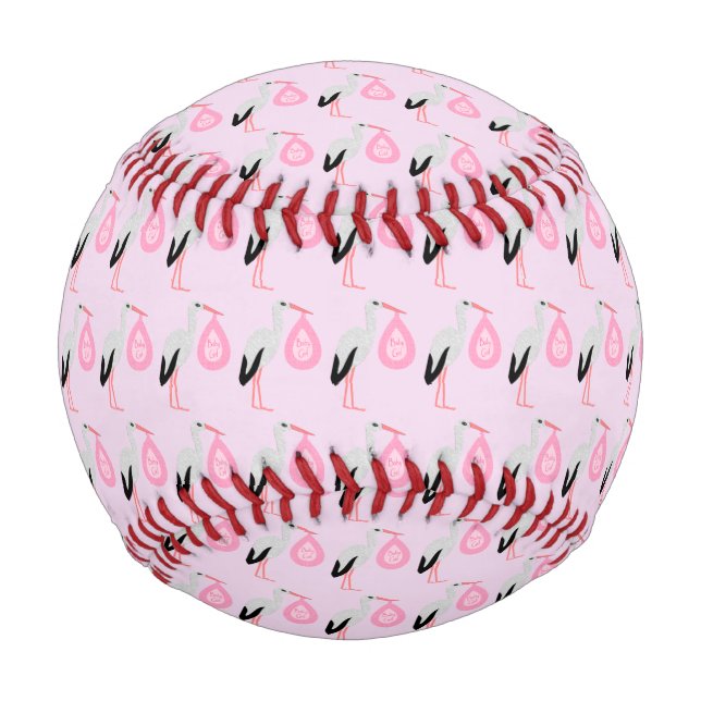 Pelota De Béisbol Bonito Bebé Rosa Stork (Anverso)