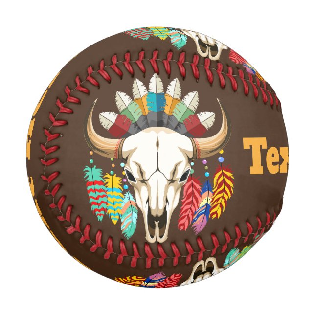 Pelota De Béisbol Buffalo Skull Native American Emblem (Anverso izquierdo)
