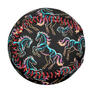 Pelota De Béisbol Caballo Luz de Neón Glitch Estilo Retro
