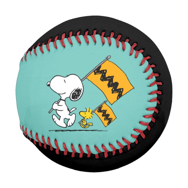 Pelota De Béisbol Cacahuetes | Banderas Snoopy & Woodstock (Anverso derecho)