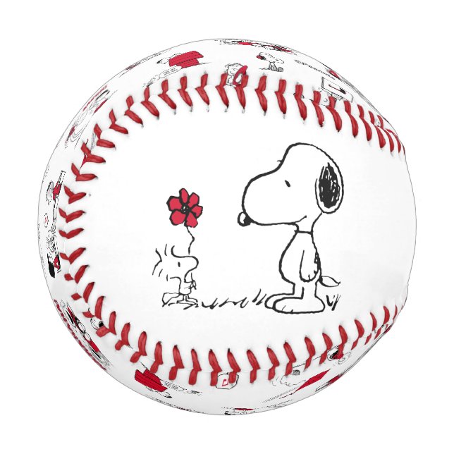 Pelota De Béisbol Cacahuetes | Snoopy & Woodstock Rojo y Negro (Reverso derecho)