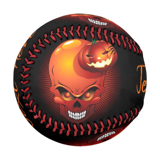 Pelota De Béisbol Calavera de Halloween y calabaza (Anverso izquierdo)