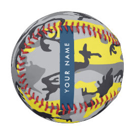 Pelota De Béisbol Camuflaje amarillo y gris Tu nombre personaliza