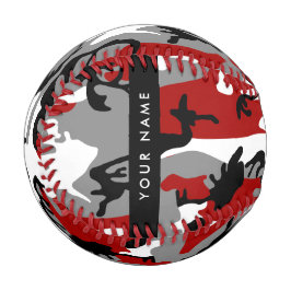 Pelota De Béisbol Camuflaje rojo y gris Tu nombre Personaliza