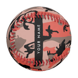 Pelota De Béisbol Camuflaje Rojo y Marrón Personaliza tu nombre