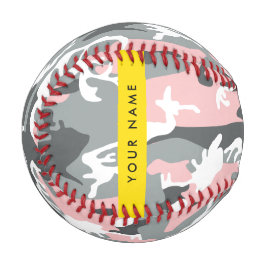 Pelota De Béisbol Camuflaje rosa y gris Tu nombre Personaliza