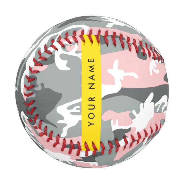 Pelota De Béisbol Camuflaje rosa y gris Tu nombre Personaliza (Anverso izquierdo)