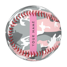 Pelota De Béisbol Camuflaje rosa y gris Tu nombre Personaliza