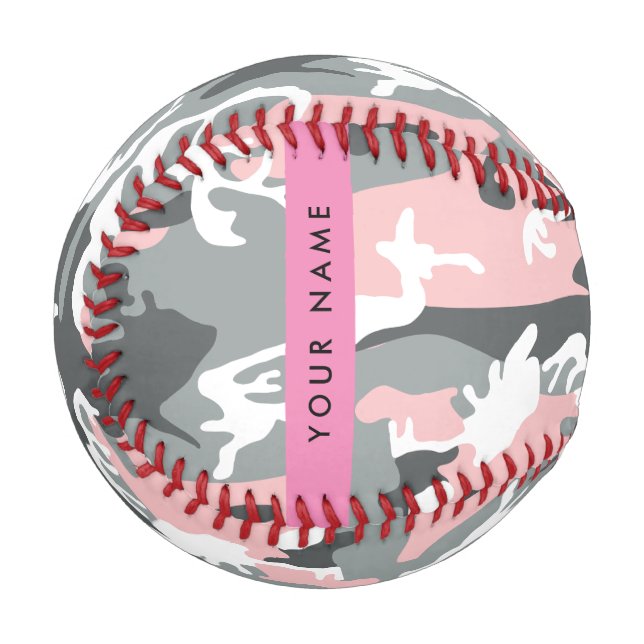 Pelota De Béisbol Camuflaje rosa y gris Tu nombre Personaliza (Anverso izquierdo)