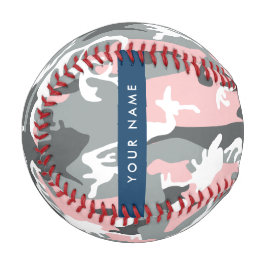 Pelota De Béisbol Camuflaje rosa y gris Tu nombre Personaliza