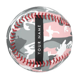 Pelota De Béisbol Camuflaje rosa y gris Tu nombre Personaliza