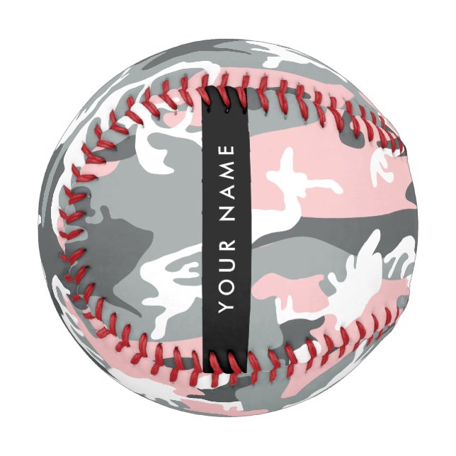 Pelota De Béisbol Camuflaje rosa y gris Tu nombre Personaliza (Anverso izquierdo)