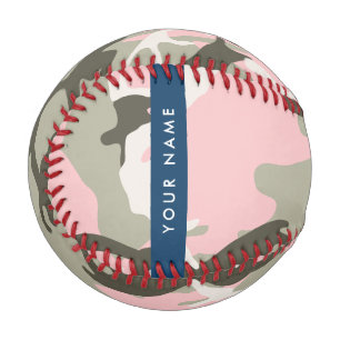 Pelota De Béisbol Camuflaje rosa y verde Personaliza tu nombre