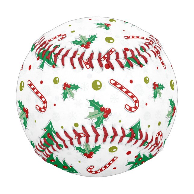 Pelota De Béisbol Cañones de caramelo, mistletoe y árboles de Navida (Anverso)