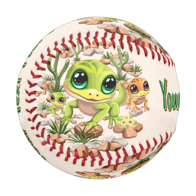 Pelota De Béisbol Caracteres de dibujos animados de Baby Geckos Cute (Anverso izquierdo)