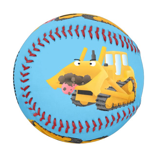 Pelota De Béisbol Caricatura graciosa amarilla con bulldozer (Anverso izquierdo)