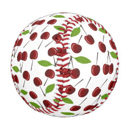 Pelota De Béisbol Cerezo Rojo, Patrón De Cerezas, Hojas, Fruta