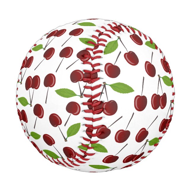 Pelota De Béisbol Cerezo Rojo, Patrón De Cerezas, Hojas, Fruta (Angular)