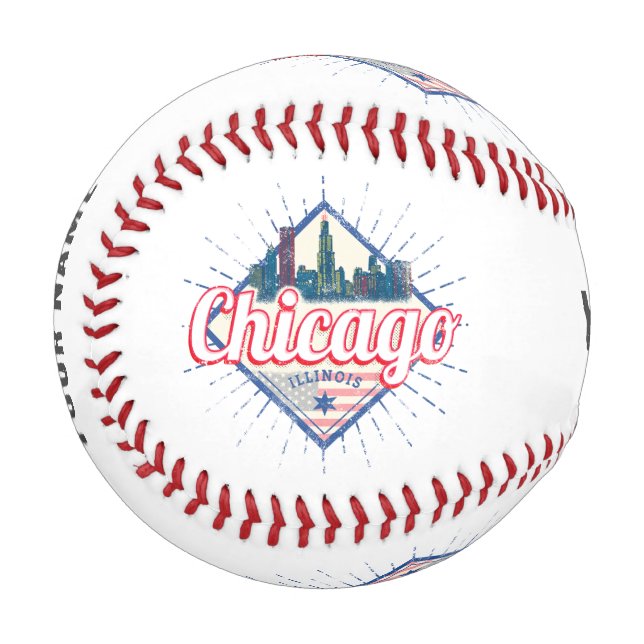 Pelota De Béisbol Chicago Illinois Estados Unidos Retro Skyline USA (Anverso izquierdo)