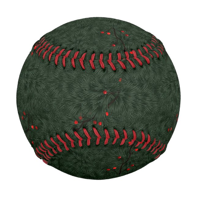 Pelota De Béisbol Christmas Pattern Pine Needles and Red Berries (Anverso)