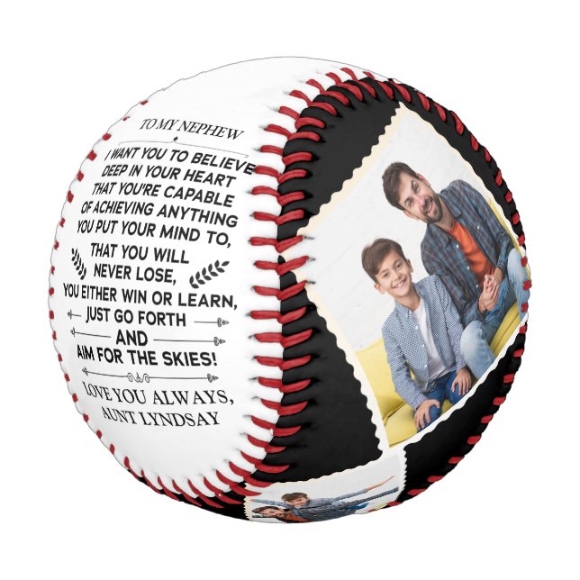 Pelota De Béisbol Cita para mi sobrino con 4 fotos de Personalizado (Angular)