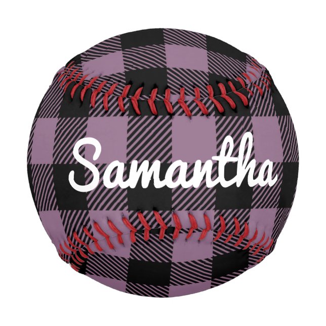 Pelota De Béisbol Classic Purple Buffalo Check Plaid Personalizado (Anverso)