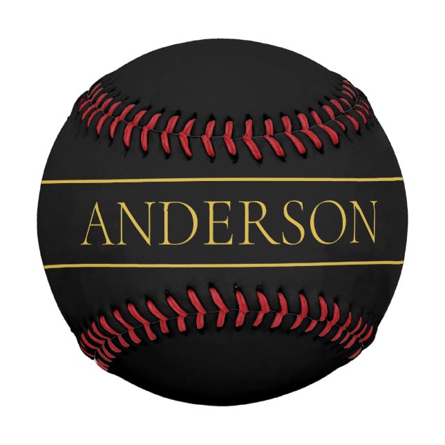 Pelota De Béisbol Classy Personalizable Gold Text & Lines (Anverso)