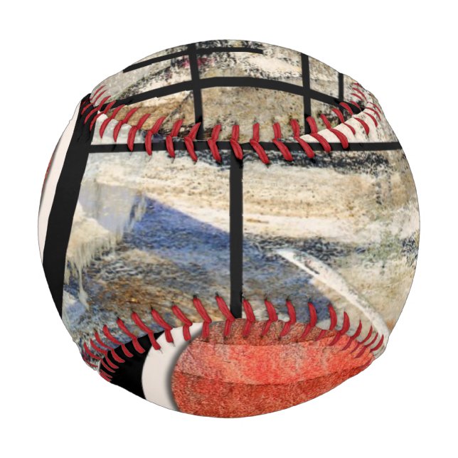 Pelota De Béisbol collage de arte abstracto, medios mixtos y acuarel (Anverso)