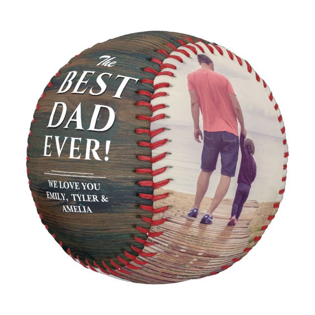 Pelota De Béisbol Collage de fotos Rustic Wood Best Dad (Angular)