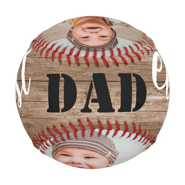Pelota De Béisbol Collage de fotos Rustic Wood Best Dad (Reverso)