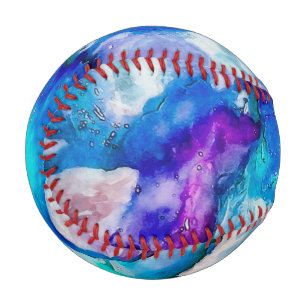 Pelota De Béisbol Color de agua rosa azul Verde azulado abstracto