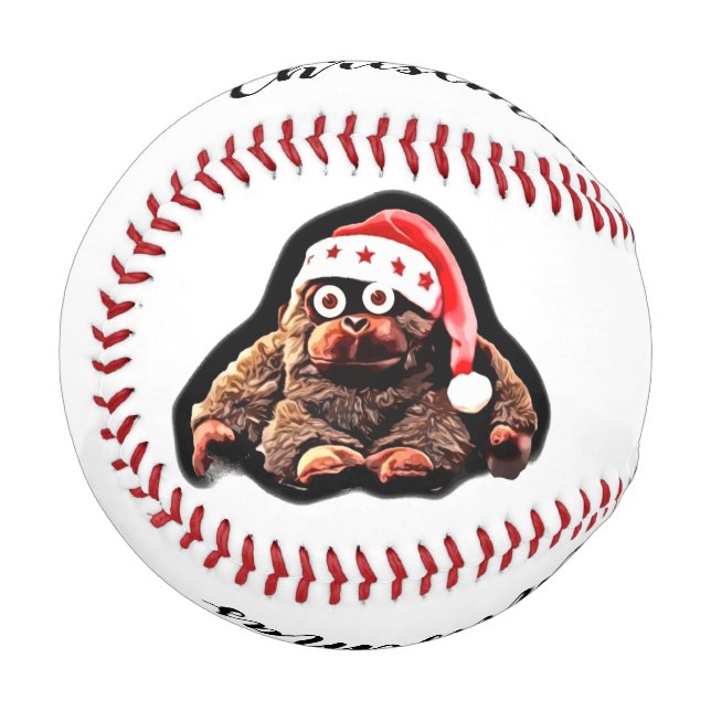 Pelota De Béisbol Cómnito mono navidad con sombrero santa (Anverso izquierdo)