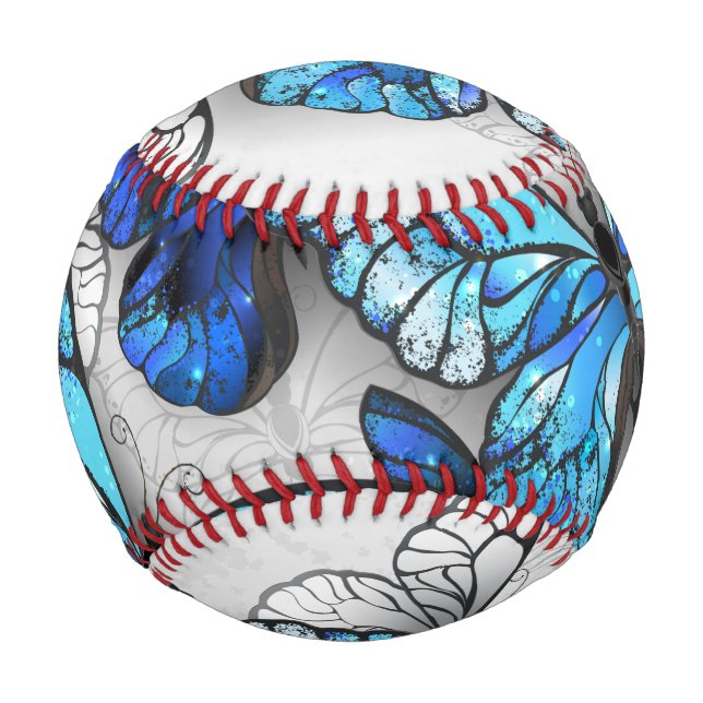 Pelota De Béisbol Composición de las mariposas blancas y azules (Reverso)