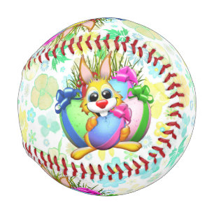 Pelota De Béisbol Conejo divertido mordiendo un huevo de Pascua
