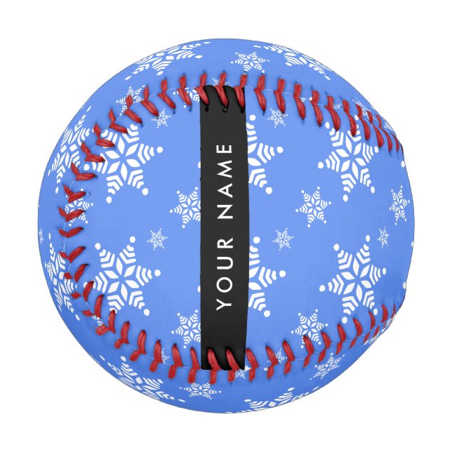 Pelota De Béisbol Copos de nieve blancos, azul, tu nombre, personali (Anverso izquierdo)