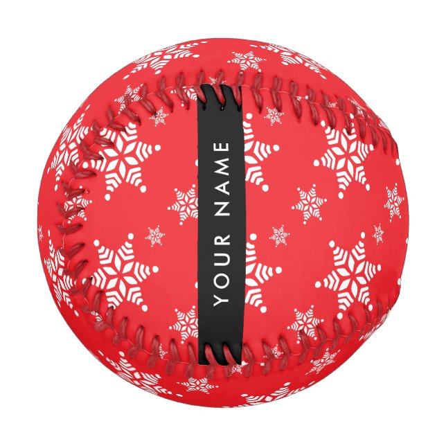 Pelota De Béisbol Copos de nieve blancos, rojo, tu nombre, personali (Anverso izquierdo)