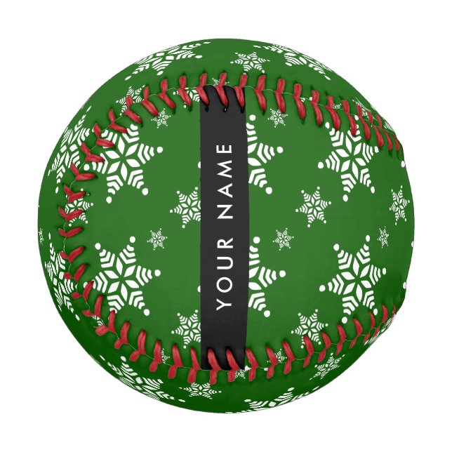 Pelota De Béisbol Copos de nieve blancos, verdes, tu nombre, persona (Anverso izquierdo)