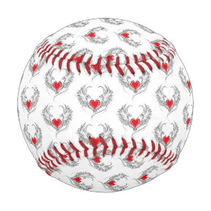 Pelota De Béisbol Corazón de Ángel Rojo con alas