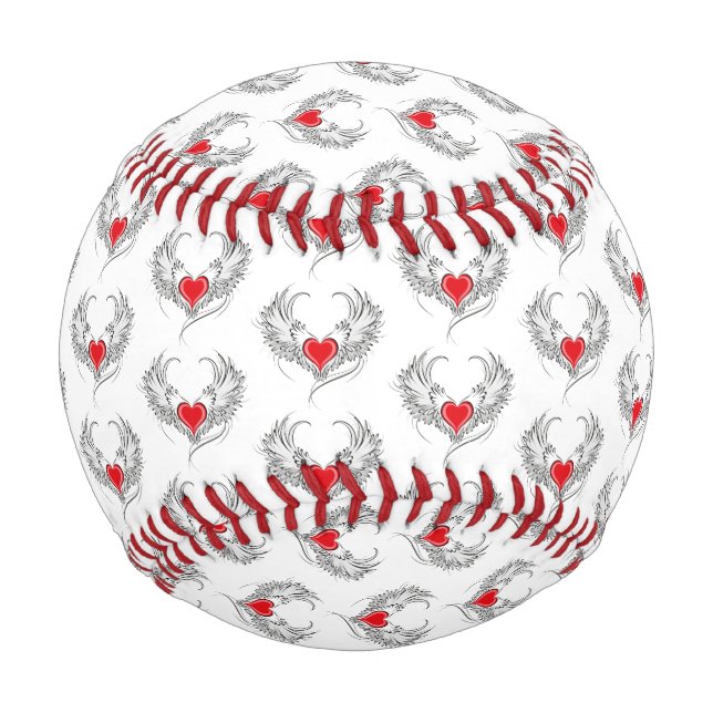 Pelota De Béisbol Corazón de Ángel Rojo con alas (Anverso)