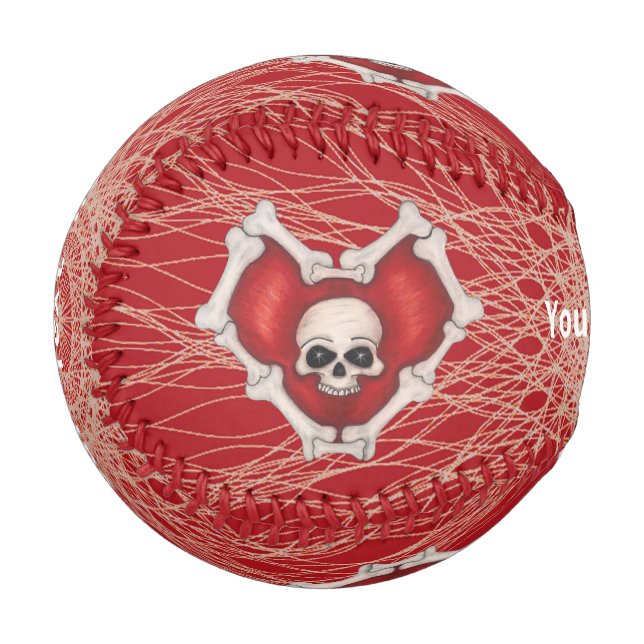Pelota De Béisbol Corazón rojo gótico delineado en espirales de crán (Anverso izquierdo)