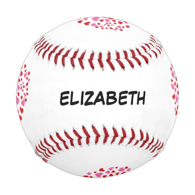 Pelota De Béisbol Corazones Rojo Y Rosa | Añadir su nombre (Anverso)