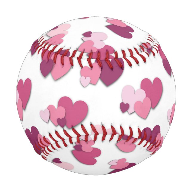 Pelota De Béisbol Corazones rosa y morado (Anverso)