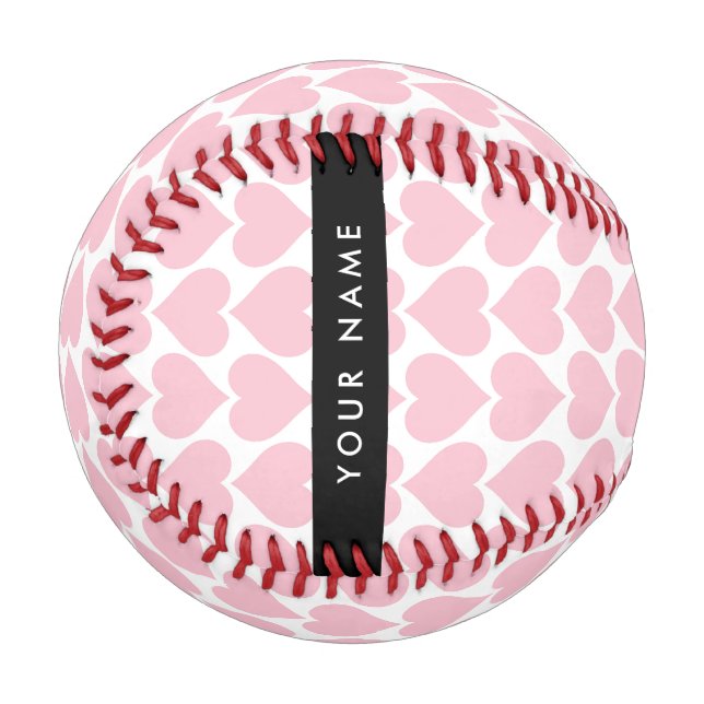 Pelota De Béisbol Corazones rosados, románticos, su nombre, personal (Anverso izquierdo)
